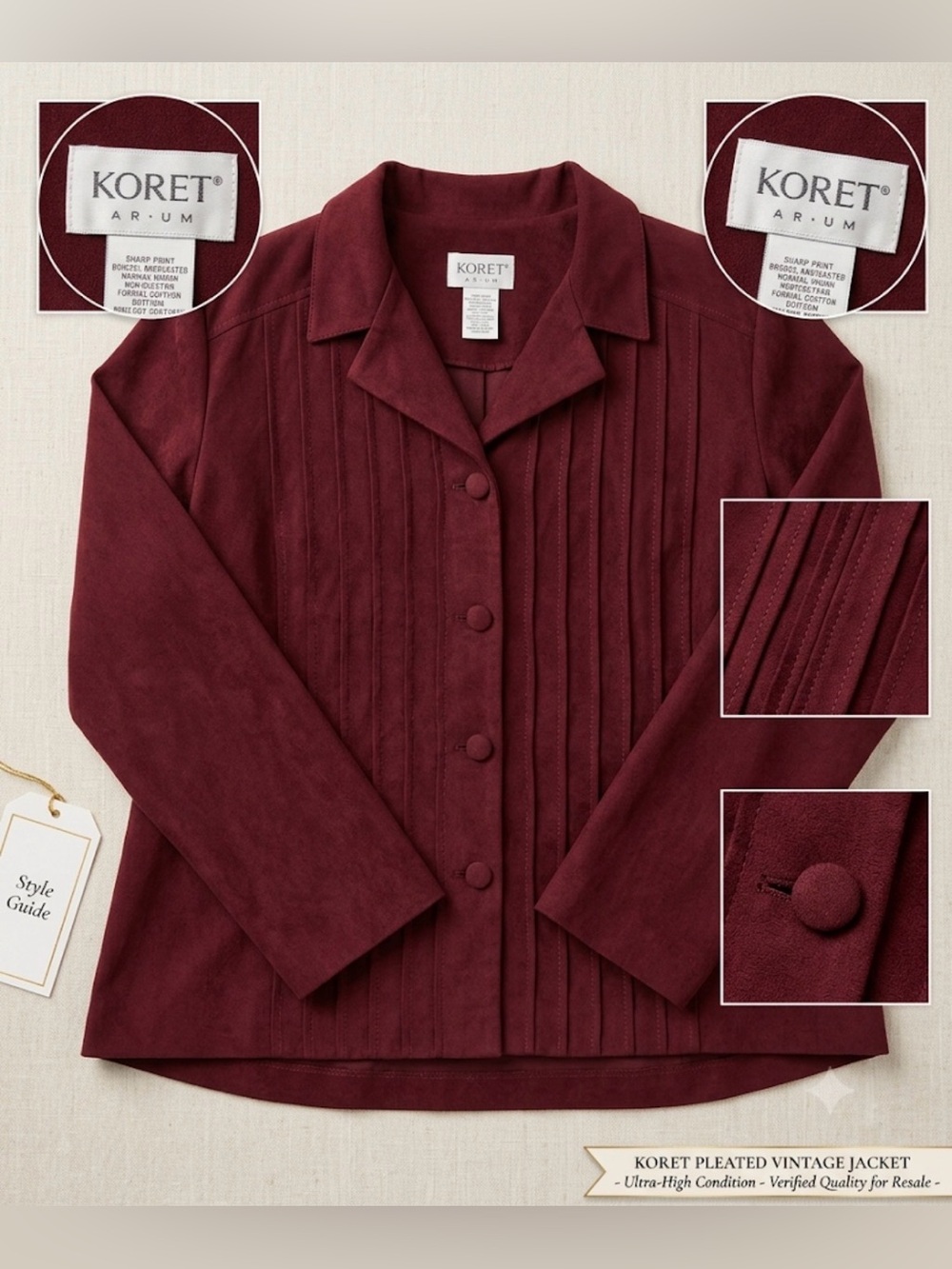 Vintage Koret Pleated Button-Front Jacket in Deep Burgundy